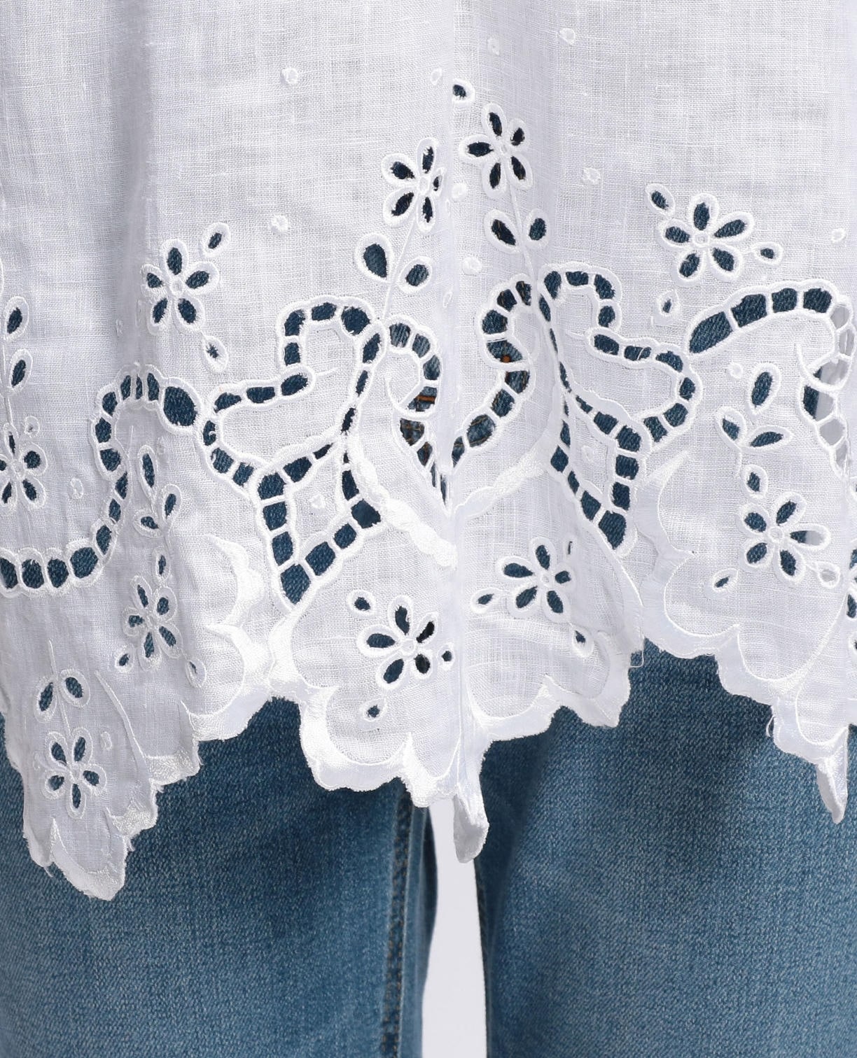 イタリアン麻カットワークチュニックシャツ(1(M)9号 ホワイト): ナラ ...