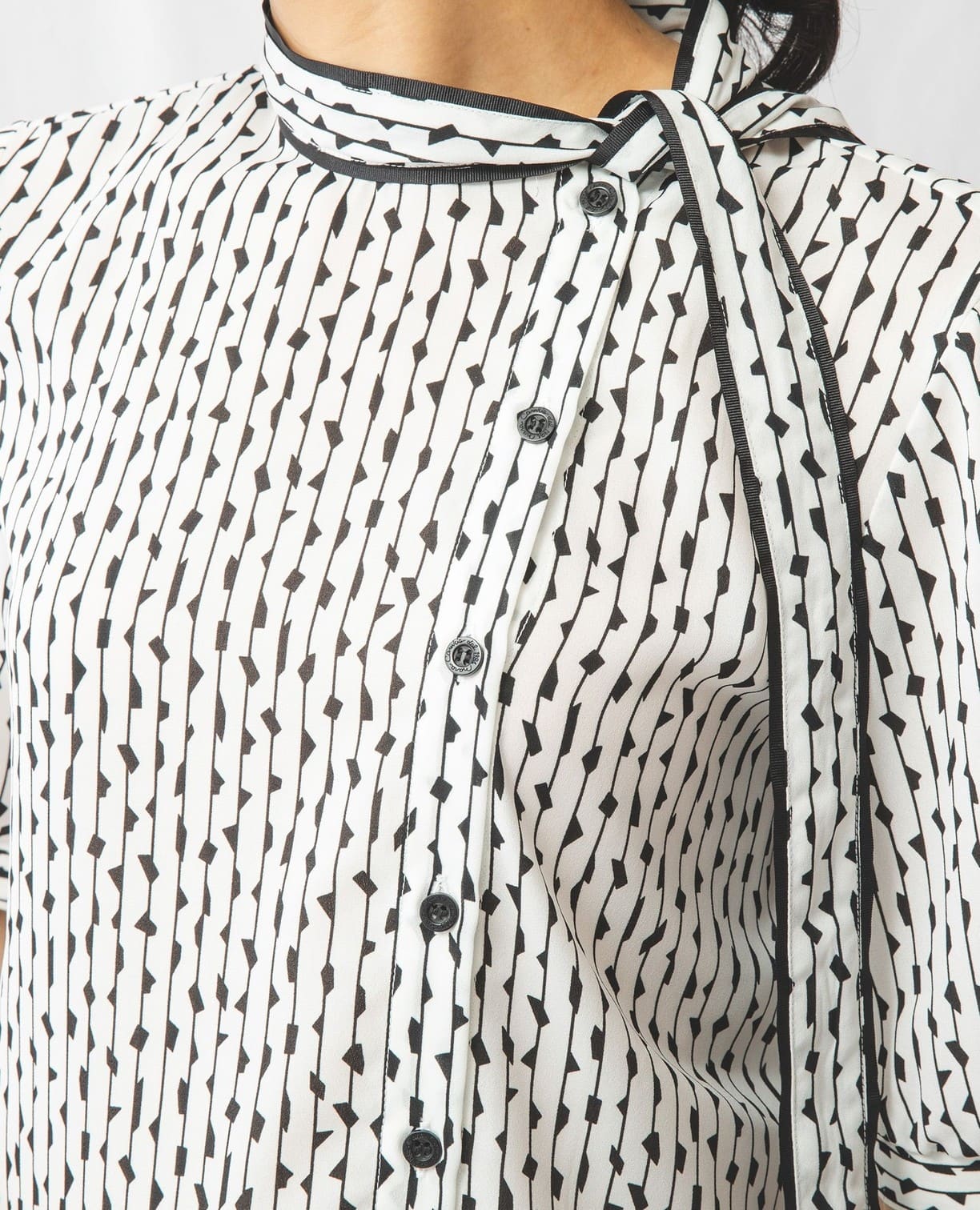 バイカラープリントサイドボウタイブラウス シャツ/ブラウス(半袖/袖なし) セール超高品質