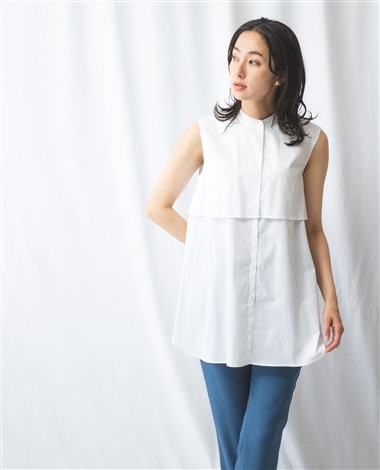 コットンノースリーブチュニックシャツ(1(M)9号 ホワイト): ナラ 